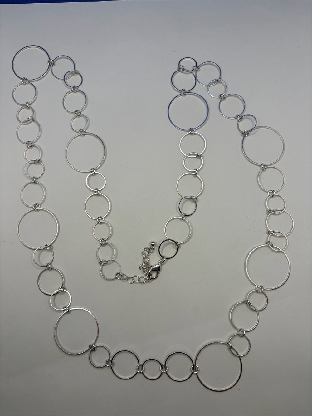 Silver Tone Mixed Circle Link Long Statement Necklace